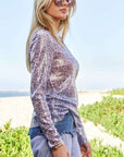 Davi & Dani Sequin Mock Neck Long Sleeve Mesh Top