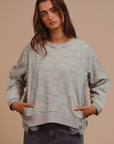 BiBi Mineral Washed Checkered Round Neck Denim Top