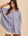 Annie Wear Striped Button Up Half Sleeve Shirt