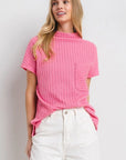 Ces Femme Texture Mock Neck Short Sleeve Knit Top