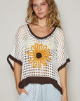 POL Hollow Out Flower Half Sleeve Knit Cover Up