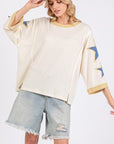 SAGE + FIG Star Patch Side Slit Round Neck Top