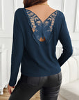 Lace Detail Butterfly Back Round Neck Long Sleeve T-Shirt