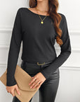 Lace Detail Butterfly Back Round Neck Long Sleeve T-Shirt