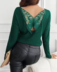 Lace Detail Butterfly Back Round Neck Long Sleeve T-Shirt