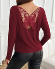 Lace Detail Butterfly Back Round Neck Long Sleeve T-Shirt