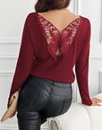 Lace Detail Butterfly Back Round Neck Long Sleeve T-Shirt