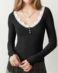 Lace Detail Scoop Neck Long Sleeve Top