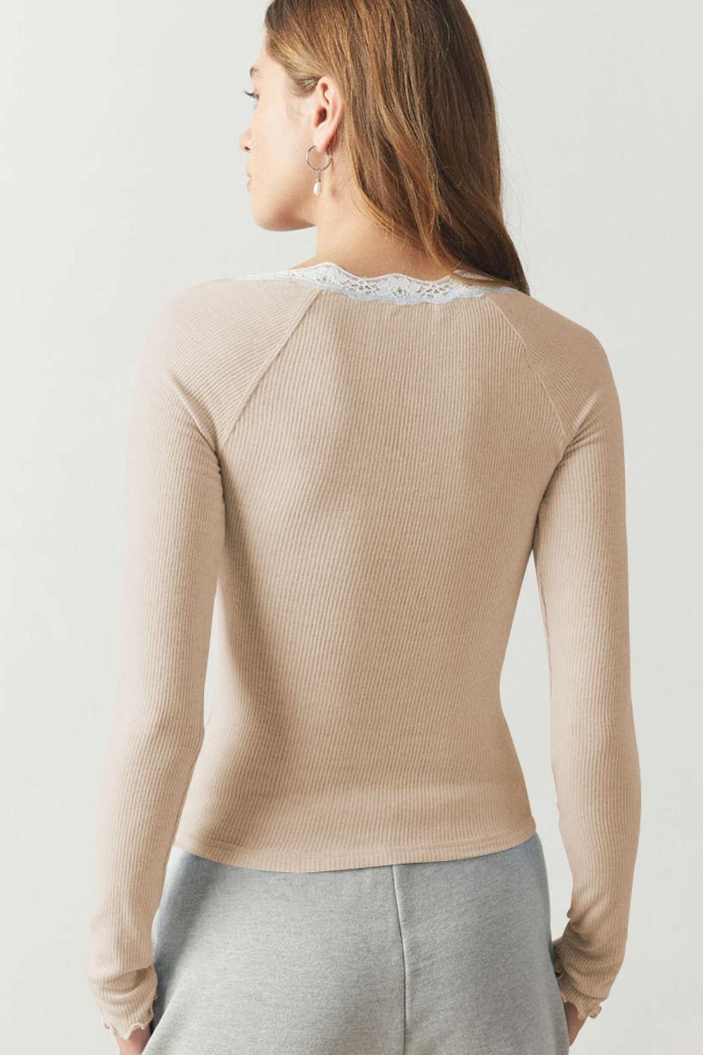 Lace Detail Scoop Neck Long Sleeve Top