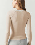 Lace Detail Scoop Neck Long Sleeve Top