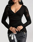 Lace Ruched Surplice Long Sleeve Top