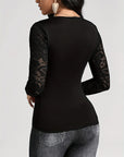 Lace Ruched Surplice Long Sleeve Top