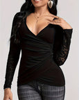 Lace Ruched Surplice Long Sleeve Top