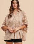 Annie Wear Striped Button Up Half Sleeve Shirt