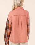 Mittoshop Button Down Contrast Plaid Patchwork Shacket