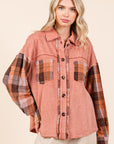 Mittoshop Button Down Contrast Plaid Patchwork Shacket