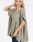 Mittoshop Mineral Wash Gauze Babydoll V-Neck Oversized Blouse