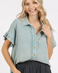 Mittoshop Mineral Washed Button Down Flounce Sleeve Shirt