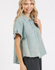 Mittoshop Mineral Washed Button Down Flounce Sleeve Shirt