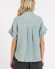 Mittoshop Mineral Washed Button Down Flounce Sleeve Shirt