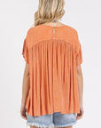 Mittoshop Mineral Washed Round Neck Ruffle Sleeve Blouse