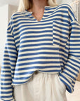 Stripe Chest Pocket Notched Top