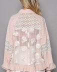 POL Eyelet Flower Pearl Detail Lace Patchwork Shirt