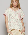 POL Floral V-Neck Short Sleeve T-Shirt