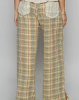 POL Lace Trim Drawstring Checkered Wide Leg Pants