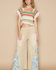 POL Openwork Ethnic Pattern Square Neck Cropped Knit Top