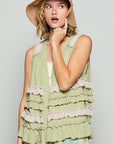 POL Ruffled Open Front Sleeveless Cardigan