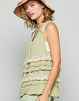 POL Ruffled Open Front Sleeveless Cardigan