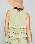 POL Ruffled Open Front Sleeveless Cardigan