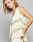 POL Ruffled Open Front Sleeveless Cardigan