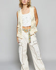 POL Ruffled Open Front Sleeveless Cardigan