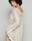 POL Side Slit Openwork Long Sleeve Knit Cover Up