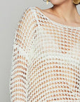 POL Side Slit Openwork Long Sleeve Knit Cover Up