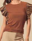 Ruffled Round Neck Cap Sleeve Blouse