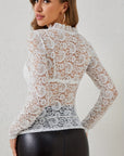 Ruffled V-Neck Long Sleeve Lace Top