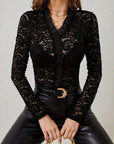 Ruffled V-Neck Long Sleeve Lace Top