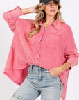 SAGE + FIG Frayed Hem Side Slit Button Down Shirt