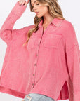 SAGE + FIG Frayed Hem Side Slit Button Down Shirt