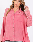 SAGE + FIG Frayed Hem Side Slit Button Down Shirt