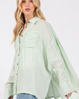 SAGE + FIG Frayed Hem Side Slit Button Down Shirt