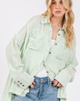 SAGE + FIG Frayed Hem Side Slit Button Down Shirt