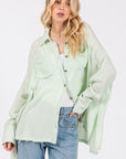 SAGE + FIG Frayed Hem Side Slit Button Down Shirt