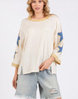 SAGE + FIG Star Patch Side Slit Round Neck Top