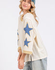 SAGE + FIG Star Patch Side Slit Round Neck Top