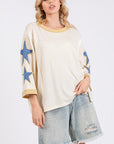 SAGE + FIG Star Patch Side Slit Round Neck Top