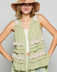 POL Ruffled Open Front Sleeveless Cardigan